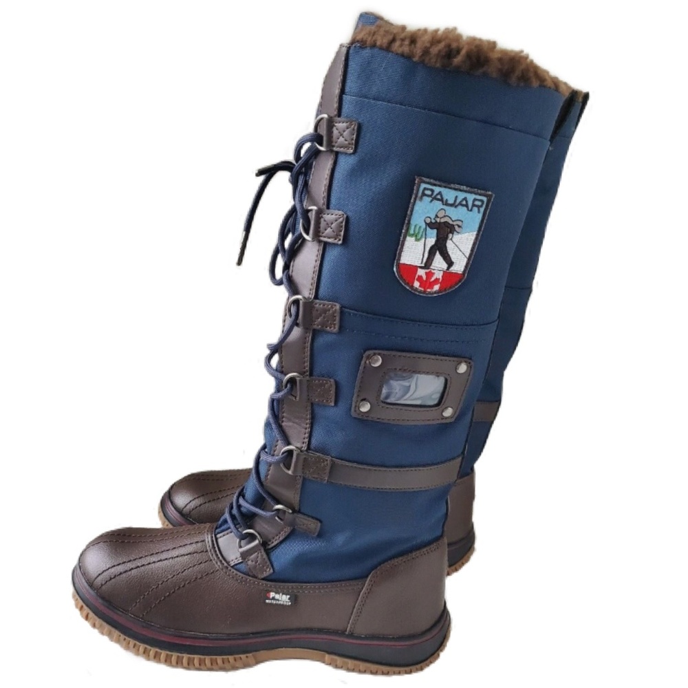 Pajar Canada Navy/Cognac Tall Grip Zip Boots, Size 8/8.5
